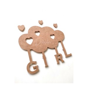 Bulut Girl Kız Model Dekorasyon Obje Ham Mdf Boyanabilir Çocuk Odası Bulut