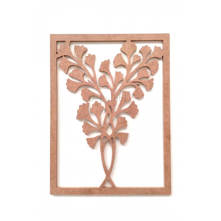 30*40 Cm Yapraklı Çiçek Pano / Saksı Çiçek Boyanabilir Tablo / Ham Mdf Dallı Dekor Pano