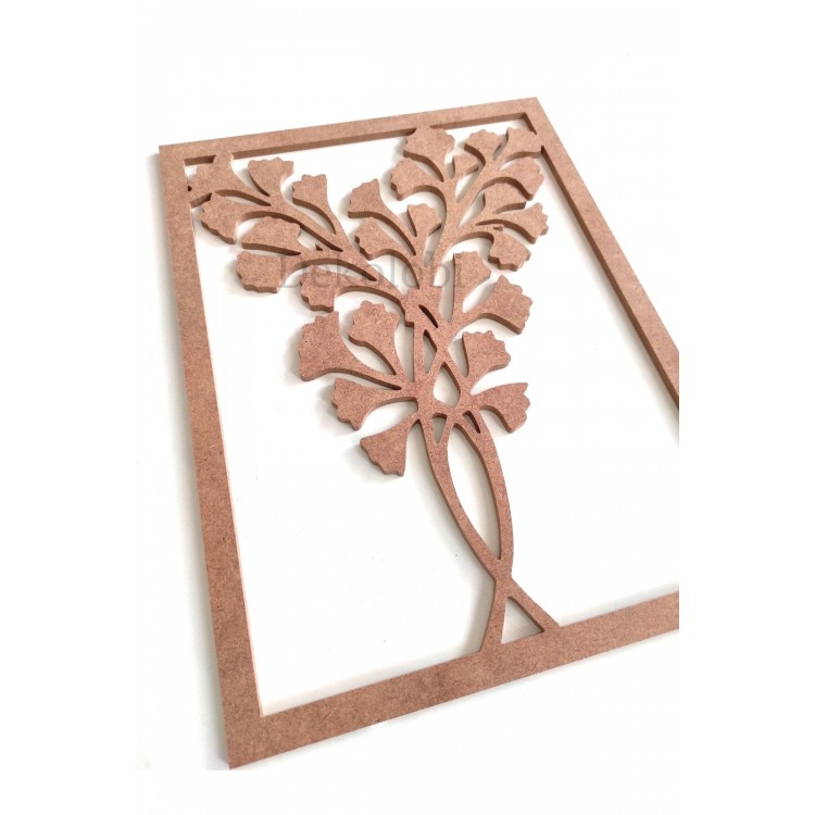 30*40 Cm Yapraklı Çiçek Pano / Saksı Çiçek Boyanabilir Tablo / Ham Mdf Dallı Dekor Pano
