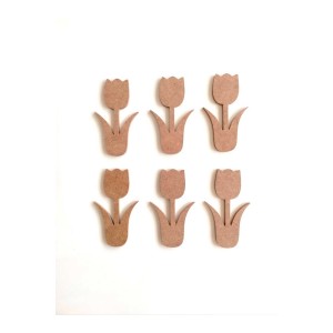 6 Lı Ahşap Mdf Mini Lale / Ham Mdf Boyanabilir Lale