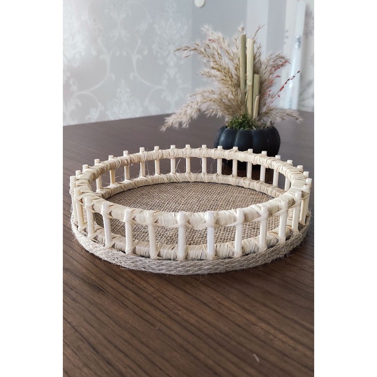 Hasır Dekoratif Bambu Çubuk Tepsi 20 Cm