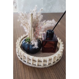 Hasır Dekoratif Bambu Çubuk Tepsi 20 Cm