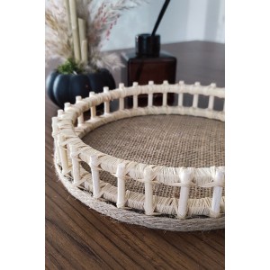 Hasır Dekoratif Bambu Çubuk Tepsi 20 Cm