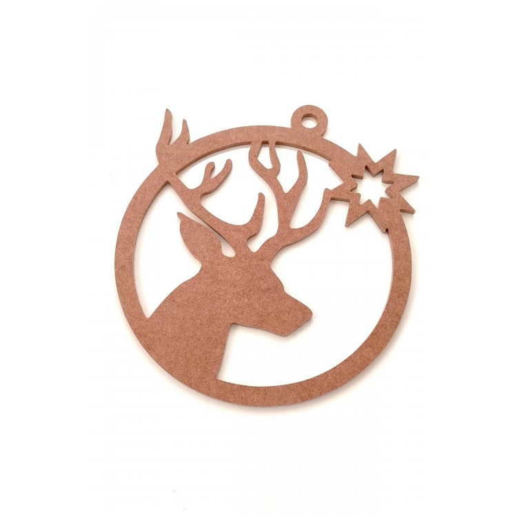 Çerçeveli Geyik Model Yılbaşı Süsü 6 Mm Ham Mdf 30 Cm