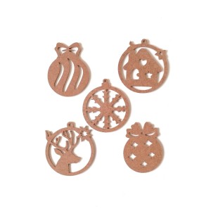 5 Parça Yılbaşı Süsleri / Ham Mdf Boyanabilir Delikli Yeni Yıl Objeleri 16 Cm