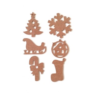6 Parça Yılbaşı Süsleri / Ham Mdf Boyanabilir Yeni Yıl Objeleri 16 cm