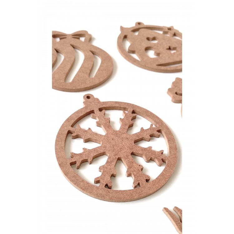 5 Parça Yılbaşı Süsleri / Ham Mdf Boyanabilir Delikli Yeni Yıl Objeleri 16 Cm