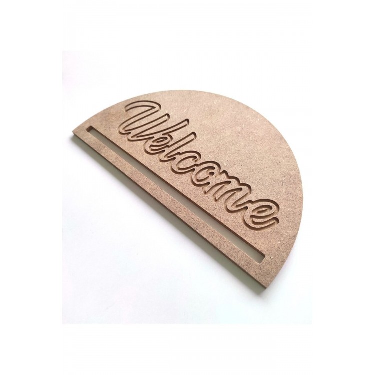 40*22 Cm Welcome Yazı Detaylı Yarım Ay Şeklinde Makrome Kasnak Kapı Süsü Düş Kapanı 6 Mm Ham Mdf