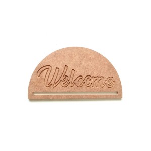 40*22 Cm Welcome Yazı Detaylı Yarım Ay Şeklinde Makrome Kasnak Kapı Süsü Düş Kapanı 6 Mm Ham Mdf