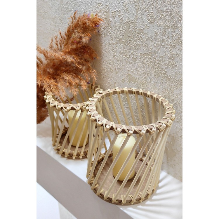 Bambu Çubuk Mini Çapraz Fener Seti 2'li (15-12 CM)