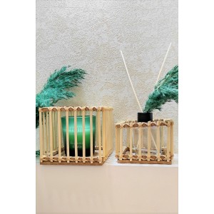 Bambu Çubuk Kare Mini Fener Seti 2'li (11-8 CM)
