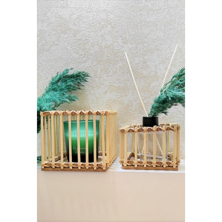Bambu Çubuk Kare Mini Fener Seti 2'li (11-8 CM)