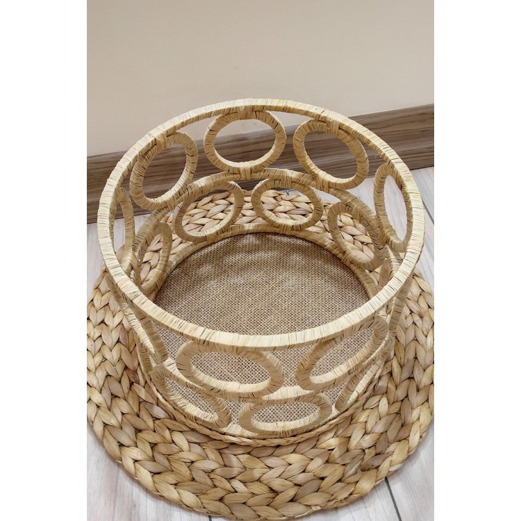 Ahşap Dekoratif Halkalı Saksılık / Rafya Sepet 25 Cm
