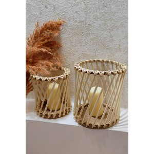 Bambu Çubuk Mini Çapraz Fener Seti 2'li (15-12 CM)