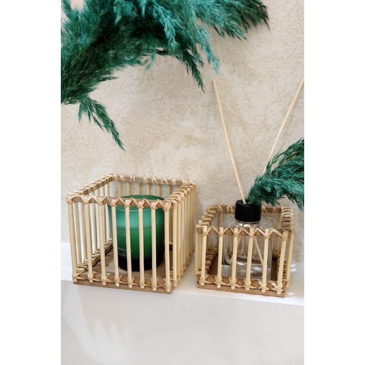 Bambu Çubuk Kare Mini Fener Seti 2'li (11-8 CM)