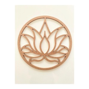 Lotus Çiçeği Desenli Ahşap Kasnak / 6 mm Ham Mdf Boyanabilir Lotus 30 Cm
