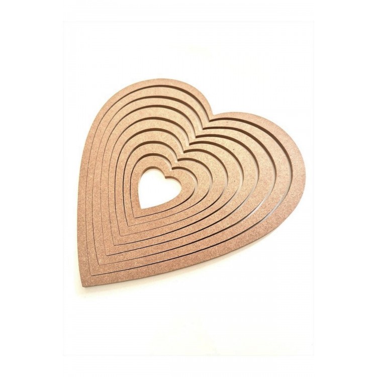 8'li Kalp Kasnak Seti / Ham Mdf Kalpli Düş Kapanı / Makrome Kasnak 30 Cm
