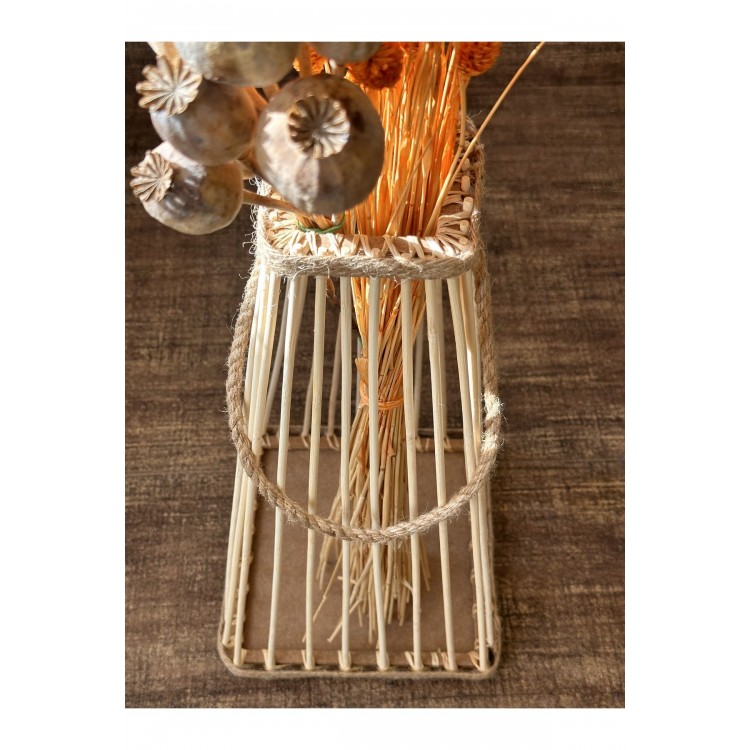 Piramit Bambu Çubuk Fener / Mumluk Şamdan 38 cm