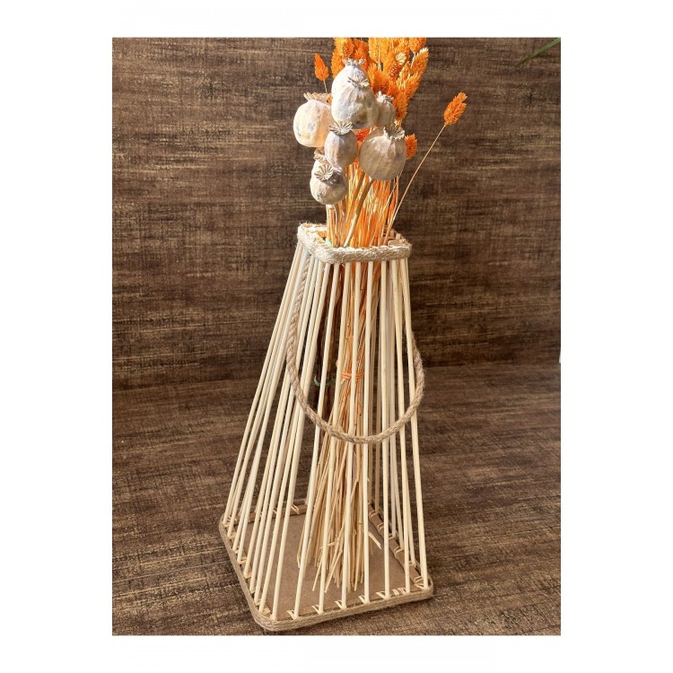 Piramit Bambu Çubuk Fener / Mumluk Şamdan 38 cm
