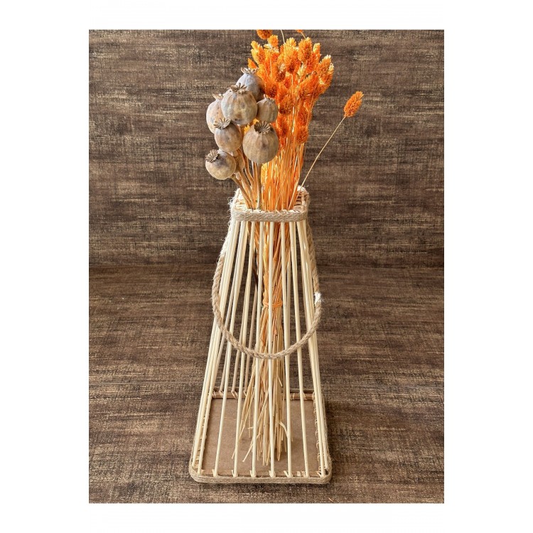 Piramit Bambu Çubuk Fener / Mumluk Şamdan 38 cm
