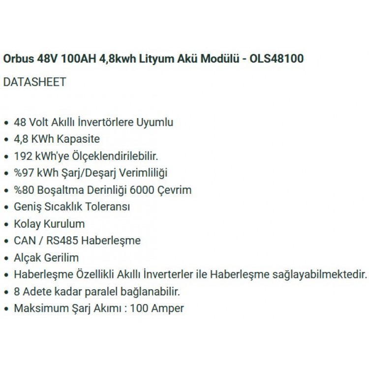 Orbus 48 Volt 100 Amper Lityum Batarya 48 V 100 Ah Lityum Akü
