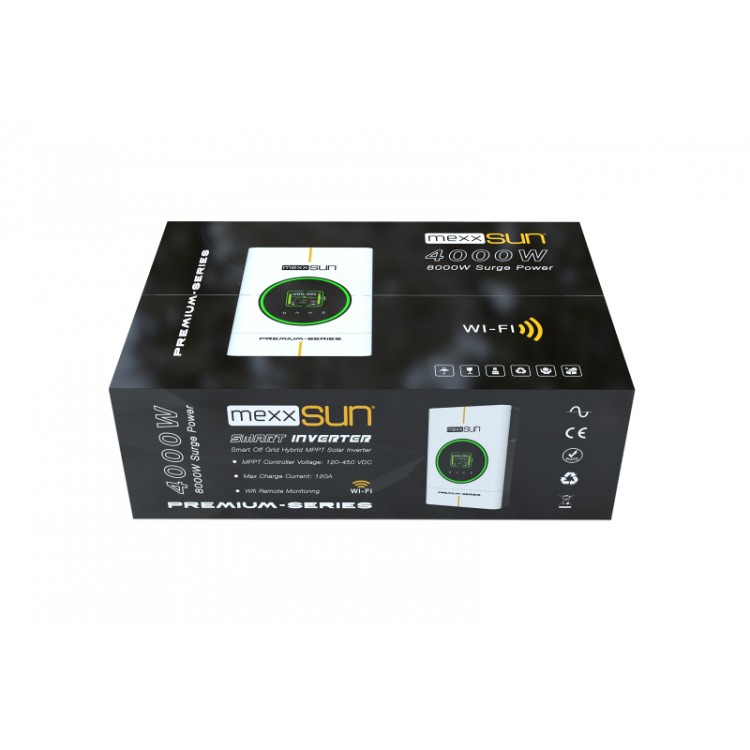Mexxsun 24 V Volt 4000 W Watt 4 kW MPPT Tam Akıllı HİBRİT Dahili WİFİ İnverter 220 Volt Çevirici İnvertör