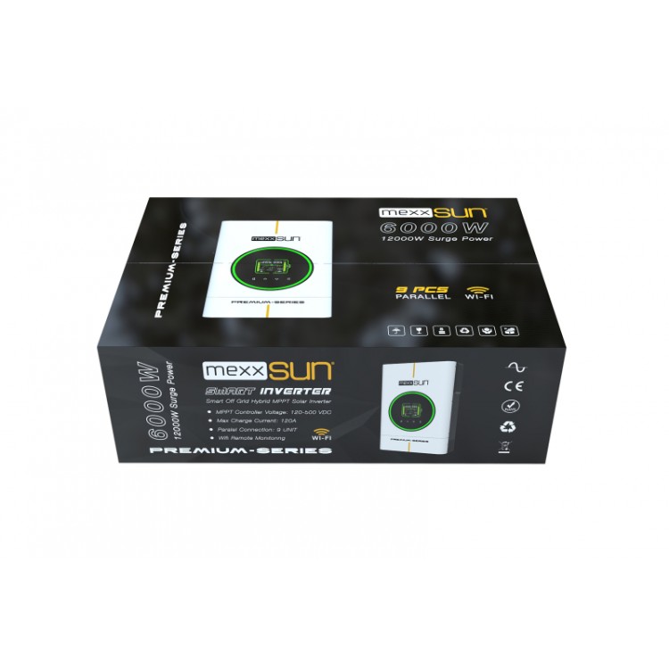 Mexxsun 48 V Volt 6000 W Watt 6 kW MPPT Tam Sınus Akıllı HİBRİT Dahili WİFİ İnverter 220 Volt Çevirici İnvertör