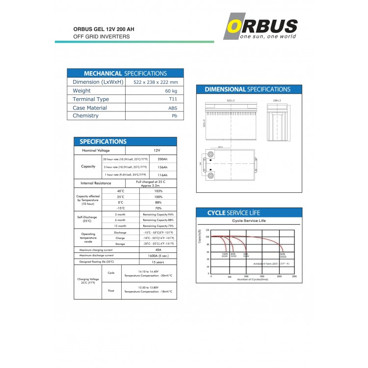 Orbus 12 Volt 200 Amper Nano Karbon Solar Jel Akü
