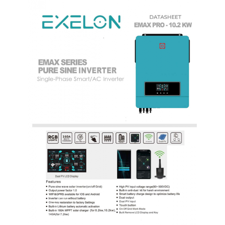 Exelon 48 V Volt 10.200 W Watt 10.2 kW MPPT Tam Sinus Akıllı İnverter 220 Volt Çevirici İnvertör