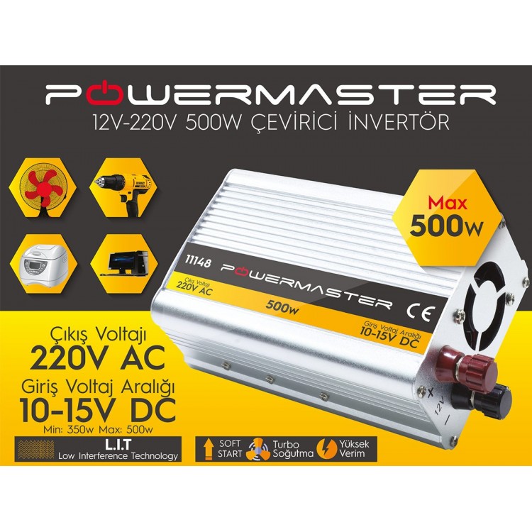 12 V Volt 500 W Watt Modifiye Sinus İnverter İnvertör 12-220 V Çevirici Dönüştürücü