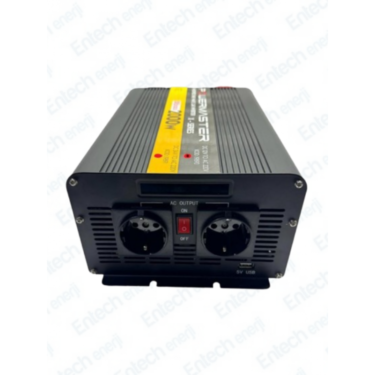 12 V Volt 2000 W Watt Modifiye Sinus İnverter 12-220 V Çevirici Dönüştürücü Dijital Ekranlı İnvertör