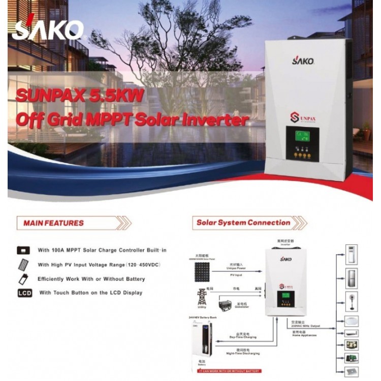 Sako Sunpax 5.5 kW 48 Volt 5500 Watt Tam Sinüs Akıllı İnverter
