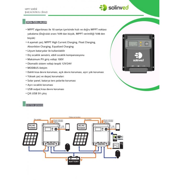 Solinved 40 Amper MPPT Şarj Kontrol Cihazı