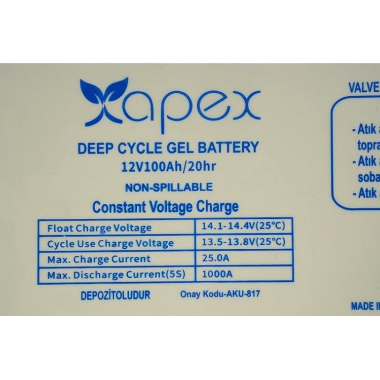 12V 100Ah Jel Akü Apex