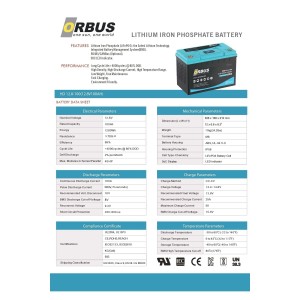 Orbus 12.8 V Volt 100 Amper Lityum Lifepo4 Akü