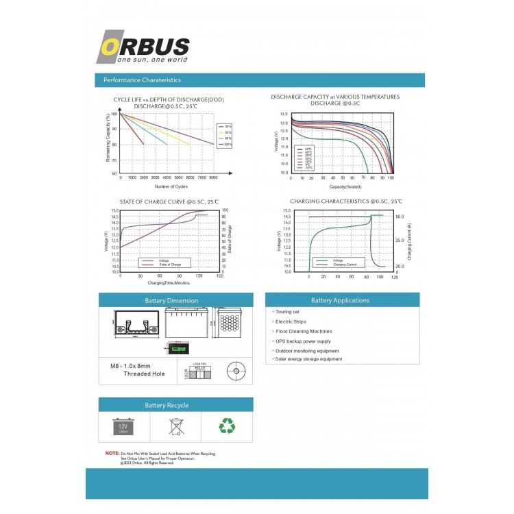 Orbus 12.8 V Volt 100 Amper Lityum Lifepo4 Akü