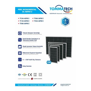 TommaTech 120WP 36 Hücreli HC-MB Güneş Paneli