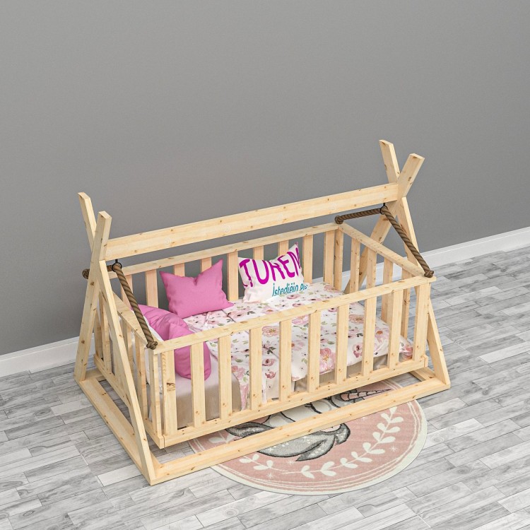 Organik Baby Doğal Ahşap Beşik Montessori