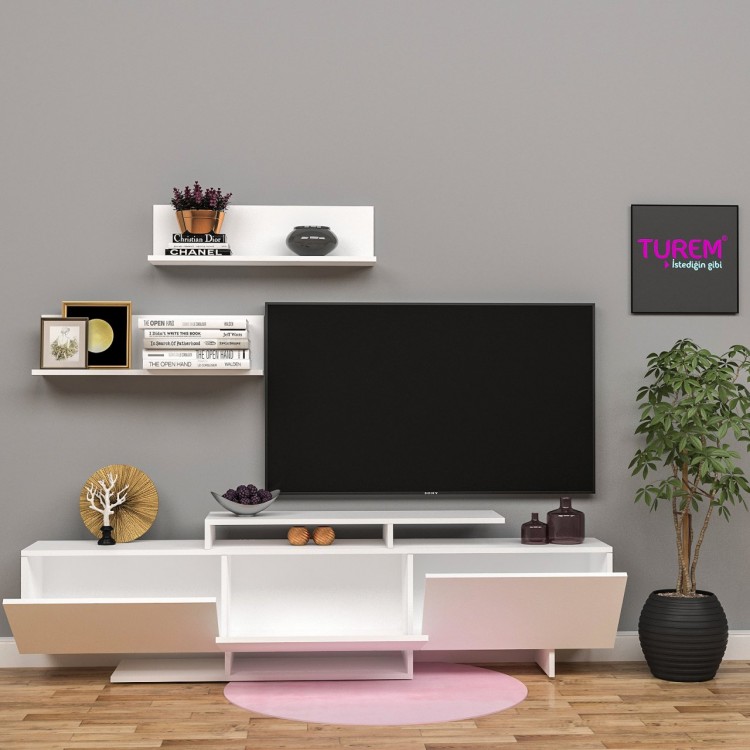 Kar Beyaz Üst Raflı Tv Ünitesi