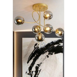 Choise Eskitme Mat Gold 6'lı Glop Camlı Modern Yemek Masası Üstü Yatak Odası Salon Avize