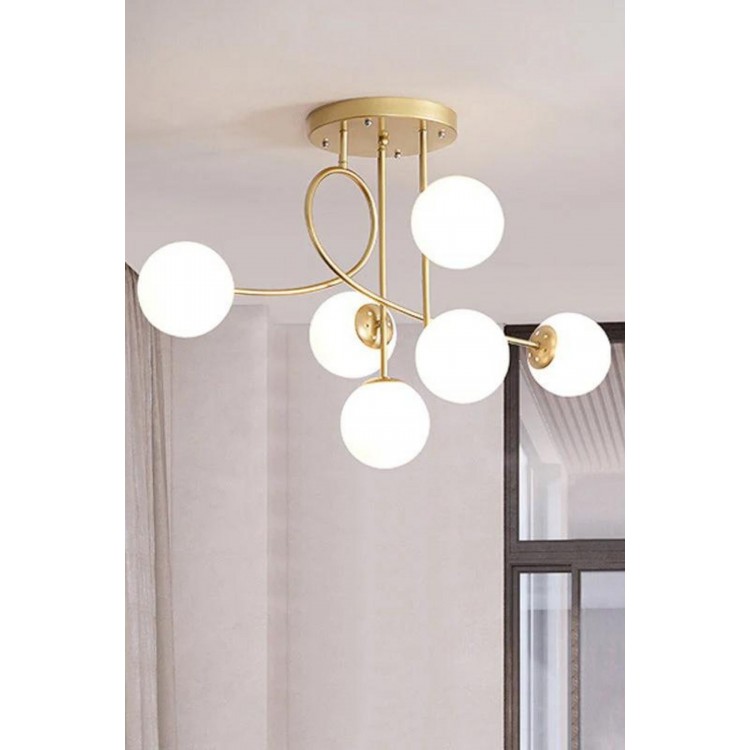 Choise Eskitme Mat Gold 6'lı Glop Camlı Modern Yemek Masası Üstü Yatak Odası Salon Avize