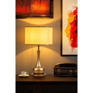 Noa Caen Eskitme Mat Gold Modern Metal Abajur - Gold Şeritli Krem