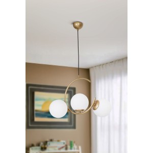 Lima 3lü Eskitme Mat Gold Beyaz Camlı Modern Genç Odası Yemek Masası Üstü Salon Avize