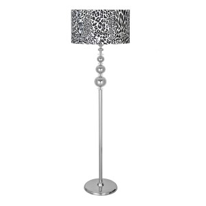 Kristal Taşlı Üçlü Küre Krom Kaplama Metal Lambader - Leopar