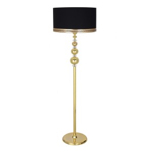 Kristal Taşlı Üçlü Küre Gold Kaplama Metal Lambader - Siyah Gold Şeritli