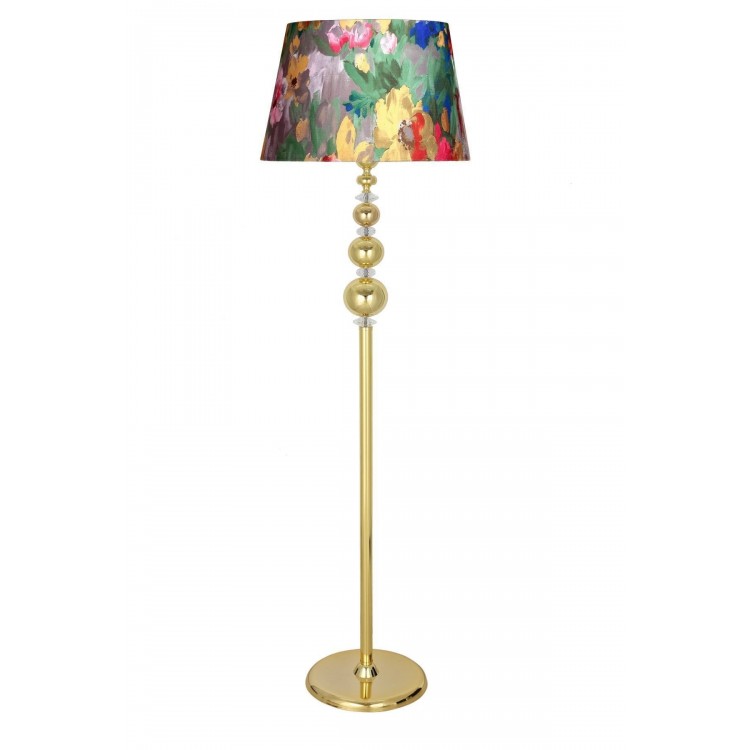 Kristal Taşlı Üçlü Küre Gold Kaplama Metal Lambader - Violet