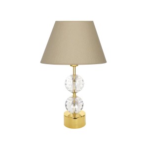 Gld-krs01 Gold Ayaklı Kristal Abajur - Hasır Bej