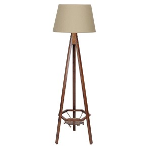 Ahşap Saksılıklı Tripod Lambader - Hasır Bej