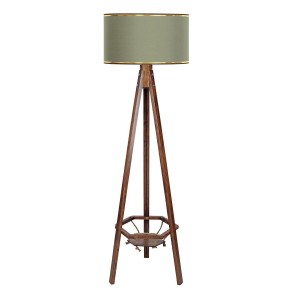 Ahşap Saksılıklı Tripod Lambader - Gold Şeritli Haki