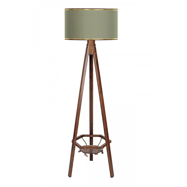 Ahşap Saksılıklı Tripod Lambader - Gold Şeritli Haki